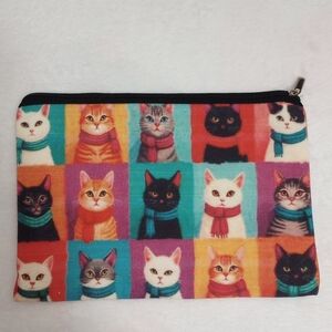 Colorful Cat Print Canvas Zippered Pouch